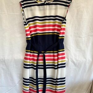 Elegant Striped Midi Dress in Navy and Pink